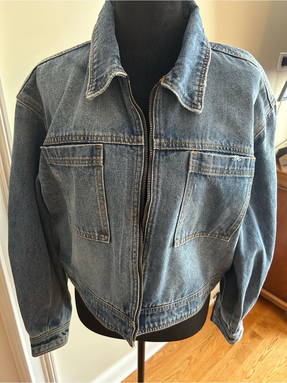 Current/Elliott Blue Denim Zip-Front Jacket